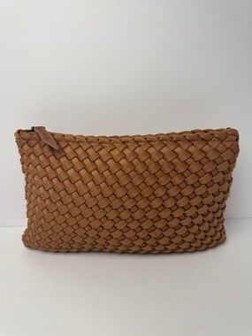 NAGHEDI Woven Mocha Brown Makeup Accessory Purse Zip Pouch High Quality Minimal